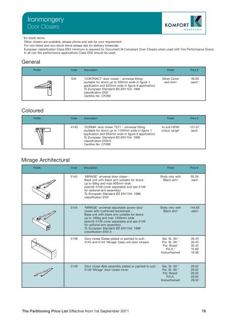 Partitioning Price List 2011