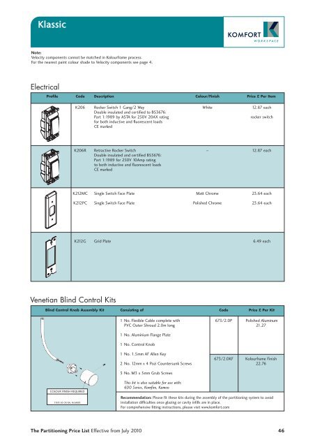 Partitioning Price List 2010 - Komfort