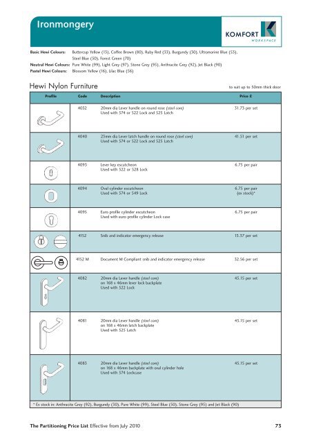 Partitioning Price List 2010 - Komfort