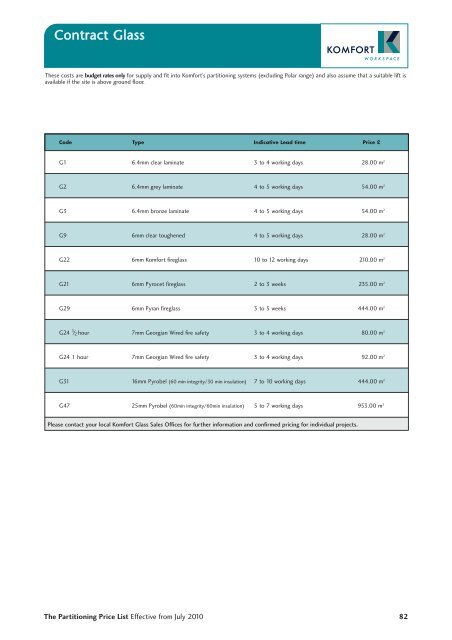 Partitioning Price List 2010 - Komfort