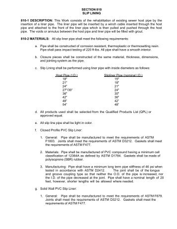 SECTION 810 SLIP LINING 810-1 DESCRIPTION: This Work ...