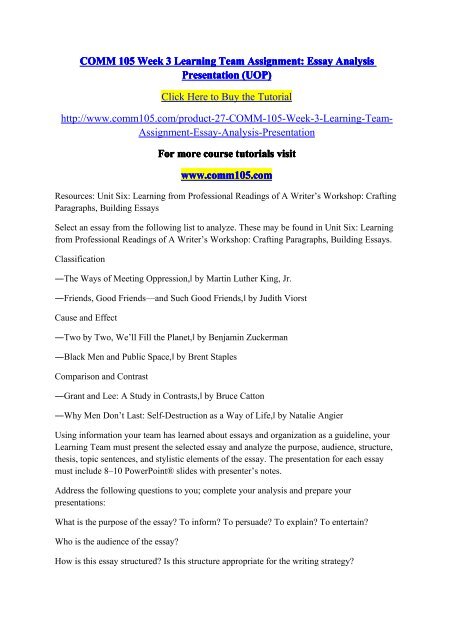 The Patriot Movie Essay Comm Week Learning Team Assignment Essay Analysis Presentation Commdotcom Essay For High School Application Examples also Topics For A Problem Solution Essay Comm Week Learning Team Assignment Essay Analysis Presentation Sample Informal Essay