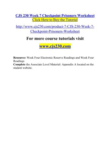 CJS 230 Week 7 Checkpoint Prisoners Worksheet