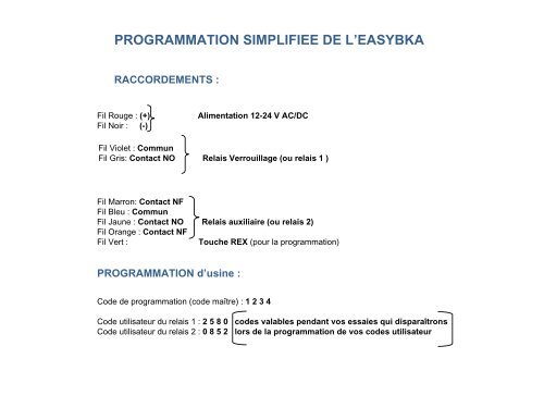 PROGRAMMATION SIMPLIFIEE DE L’EASYBKA