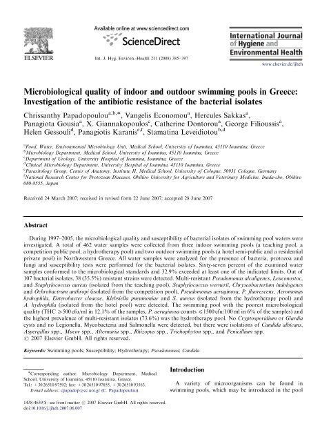 Microbiological quality of indoor and outdoor swimming pools in ...
