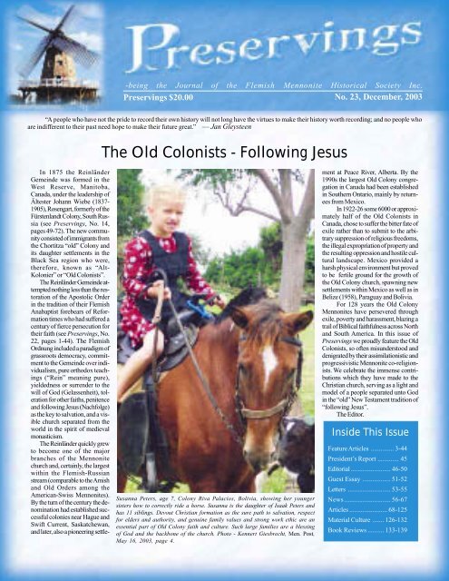 The Old Colonists - Following Jesus - Plett Foundation