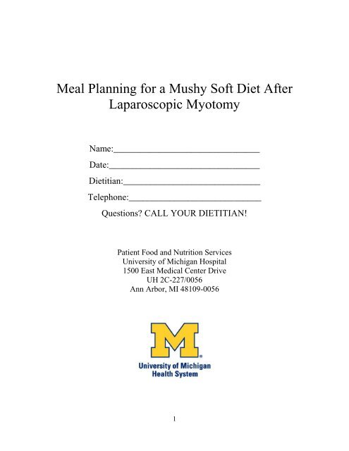 Meal Planning for a Mushy Soft Diet After Laparoscopic Myotomy