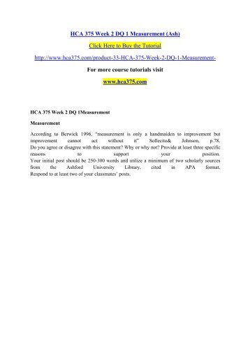 HCA 375 Week 2 DQ 1 Measurement (Ash)