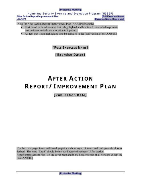 AFTER ACTION REPORT IMPROVEMENT PLAN