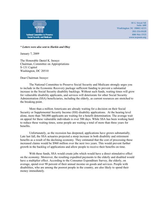 Letter to Congress regarding Economic Recovery Package