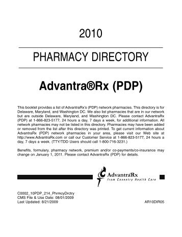 2010 PHARMACY DIRECTORY Advantra®Rx (PDP)