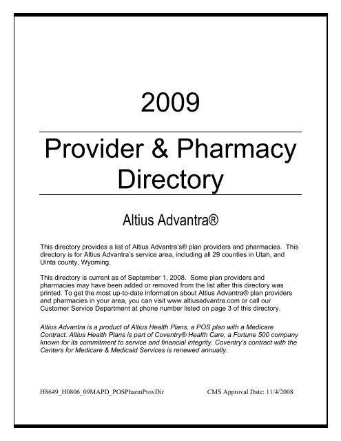 2009 Provider &amp; Pharmacy Directory
