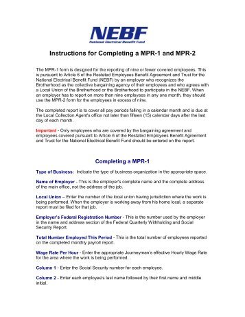 Instructions for Completing a MPR-1 and MPR-2