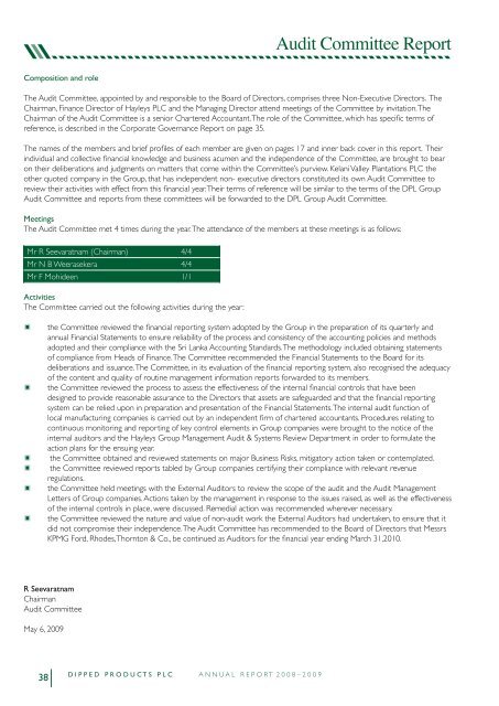 DIPPED PRODUCTS PLC / ANNUAL REPORT 2008—2009