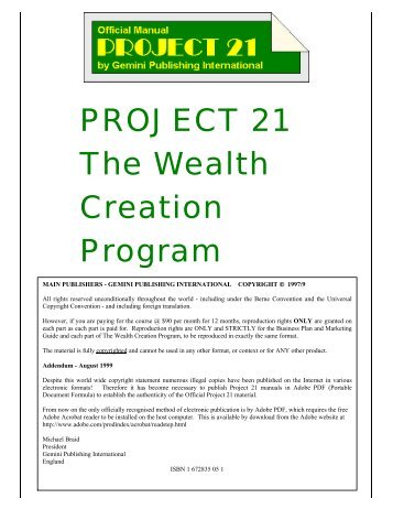 PROJECT 21 The Wealth Creation Program