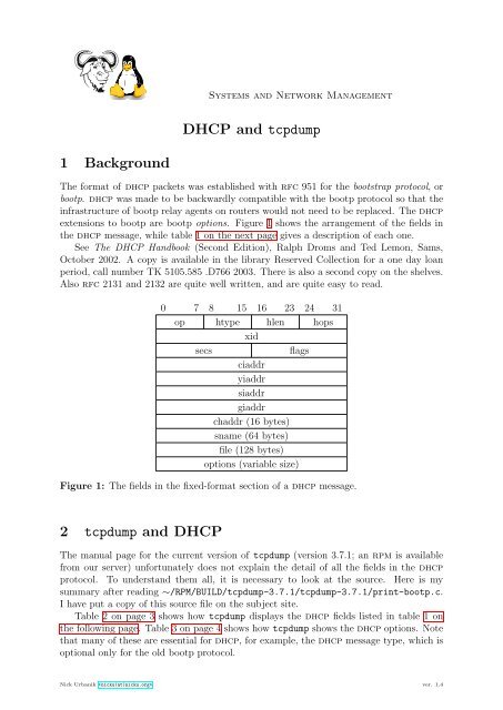 DHCP and tcpdump 1 Background 2 tcpdump and DHCP