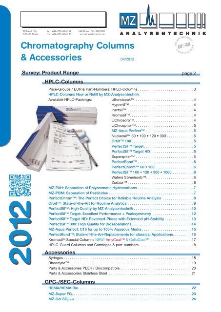 Mz Column Price List HPLC-Columns - at MZ-Analysentechnik