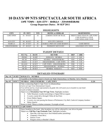 10 days/ 09 nts spectacular south africa - Gainwell Travel & Leisure