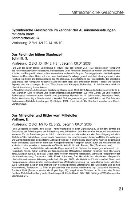 Sommersemester 2008 - Homepage des Fachs Geschichte der ...