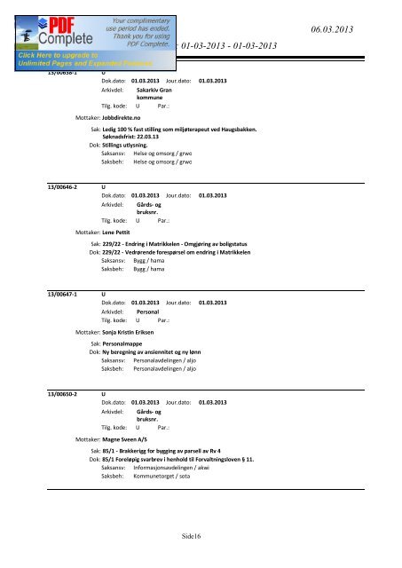 01-03-2013 - 01-03-2013 Journalenhet - Gran kommune