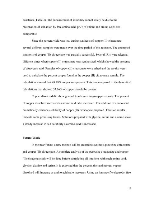 Solubility of Copper (II) Citraconate