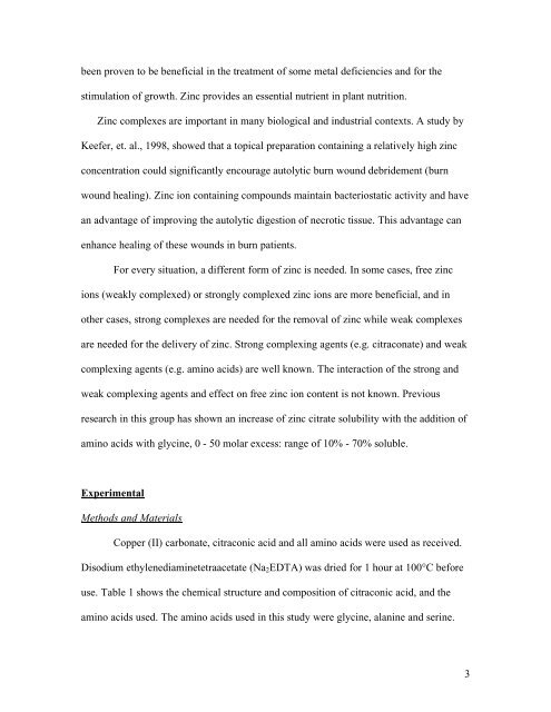 Solubility of Copper (II) Citraconate