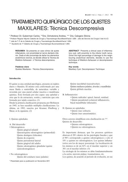 TRATAMIENTO QUIRÚRGICO DE LOS QUISTES MAXILARES Técnica Descompresiva