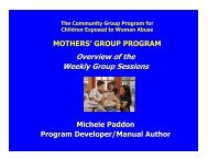 MOTHERS’ GROUP PROGRAM Michele Paddon Program Developer/Manual Author