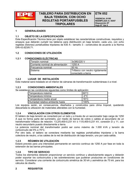 BAJA TENSION CON OCHO REGLETAS PORTARFUSIBLES TRIPOLARES ETN 052