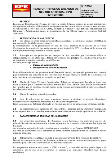 REACTOR TRIFASICO CREADOR DE NEUTRO ARTIFICIAL TIPO INTEMPERIE ETN 062