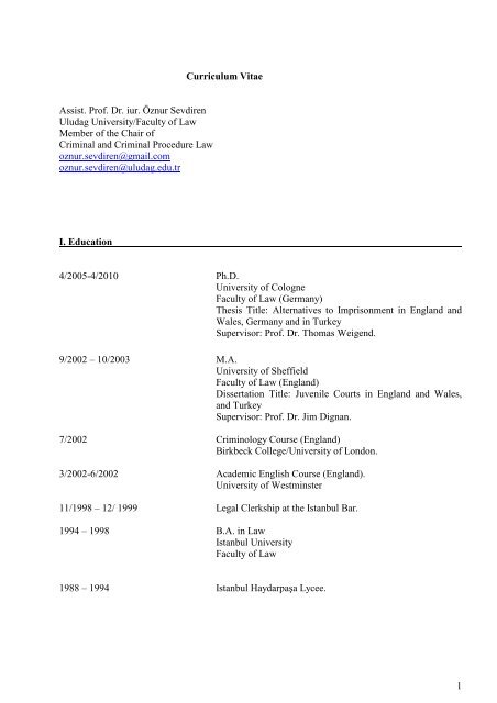 Cv Yrd Doc Dr O Sevdiren En