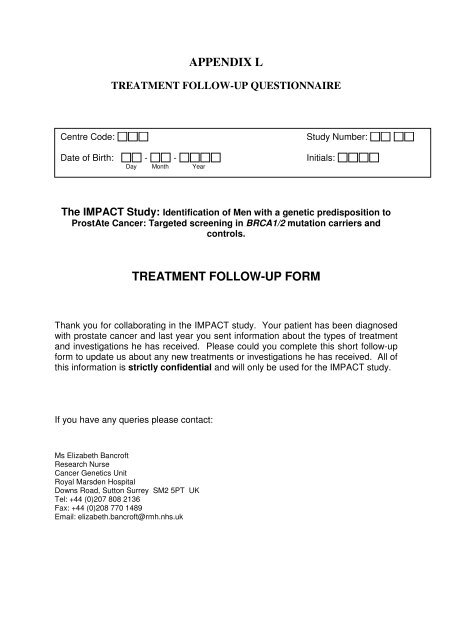 APPENDIX L TREATMENT FOLLOW-UP FORM