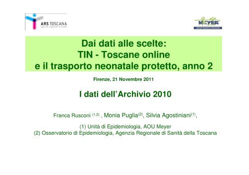 TIN - Toscane online e il trasporto neonatale protetto anno 2