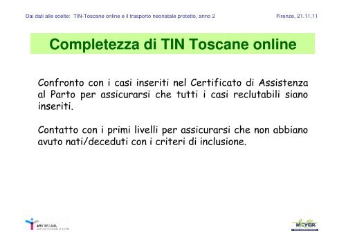 TIN - Toscane online e il trasporto neonatale protetto anno 2