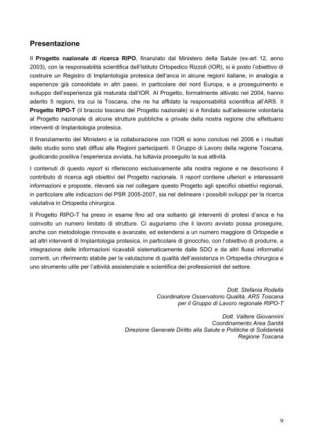 Pubblicazione - Agenzia Regionale di SanitÃ  della Toscana