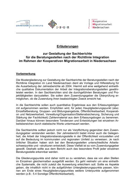 Muster zur Gestaltung der Sachberichte Kooperative