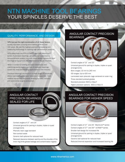 PRECISION MACHINE TOOL BEARINGS A POWERFUL COMBINATION BY DESIGN