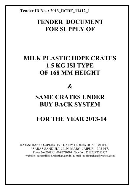 tender document for supply of milk plastic hdpe crates 1.5 kg isi type ...