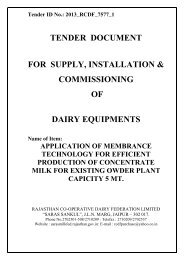 TENDER DOCUMENT FOR SUPPLY INSTALLATION & COMMISSIONING OF DAIRY EQUIPMENTS