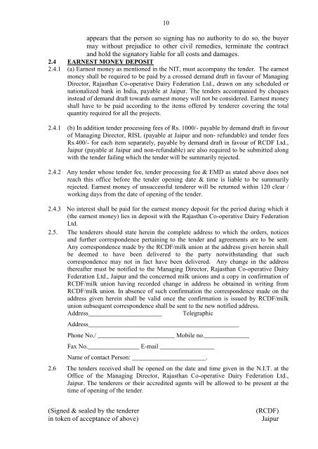 TENDER DOCUMENT FOR SUPPLY INSTALLATION & COMMISSIONING OF DAIRY EQUIPMENTS