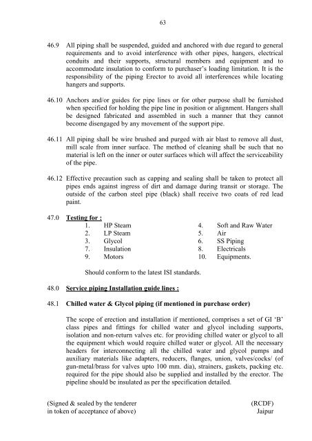 TENDER DOCUMENT FOR SUPPLY INSTALLATION & COMMISSIONING OF DAIRY EQUIPMENTS