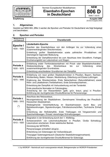 NEM 806 D Eisenbahn-Epochen in Deutschland