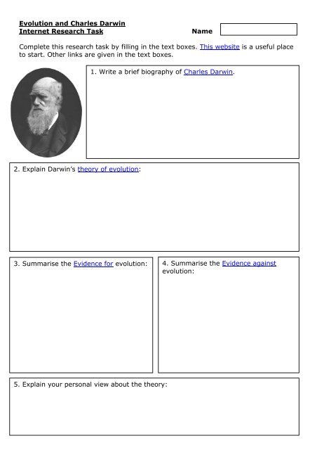 Evolution and Charles Darwin Internet Research Task Name ...
