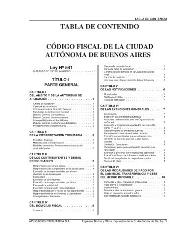 TABLA DE CONTENIDO CÓDIGO FISCAL DE LA CIUDAD AUTÓNOMA DE BUENOS AIRES1