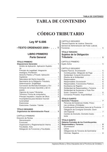 TABLA DE CONTENIDO CÓDIGO TRIBUTARIO