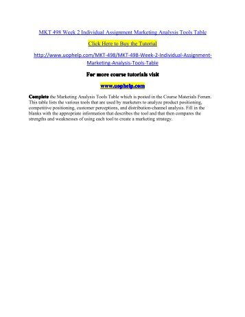 MKT 498 Week 2 Individual Assignment Marketing Analysis Tools Table./UOPHELP