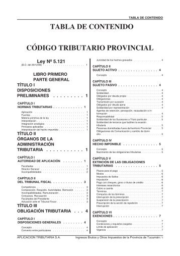 TABLA DE CONTENIDO CÓDIGO TRIBUTARIO PROVINCIAL1