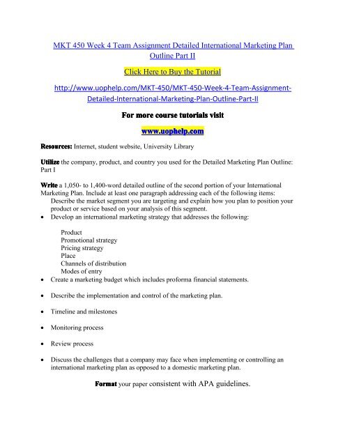 mkt 450 week 4 team assignment detailed international marketing plan format