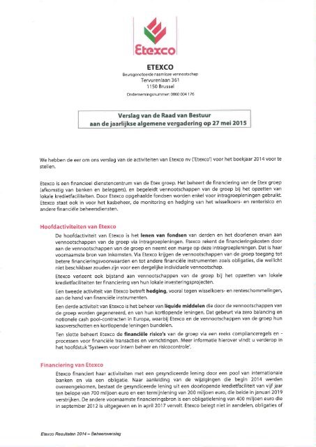 Etexco Verslag van de Raad van Bestuur 2015