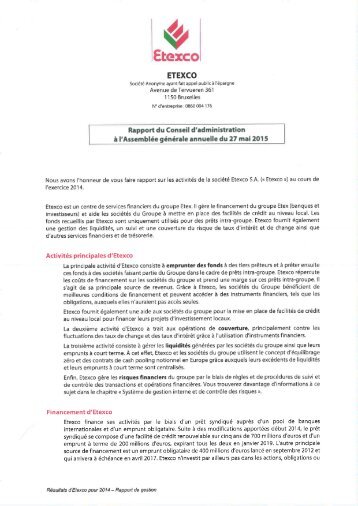 Etexco Rapport du Conseil d'administration 2015